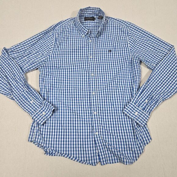 Scotch & Soda Button Up Dress Shirt Size Large Blue Checks Regular Fit Business - Picture 1 of 9